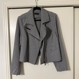 Lane Bryant Gray Blazer with Asymmetrical Zipper and Structured Shoulders